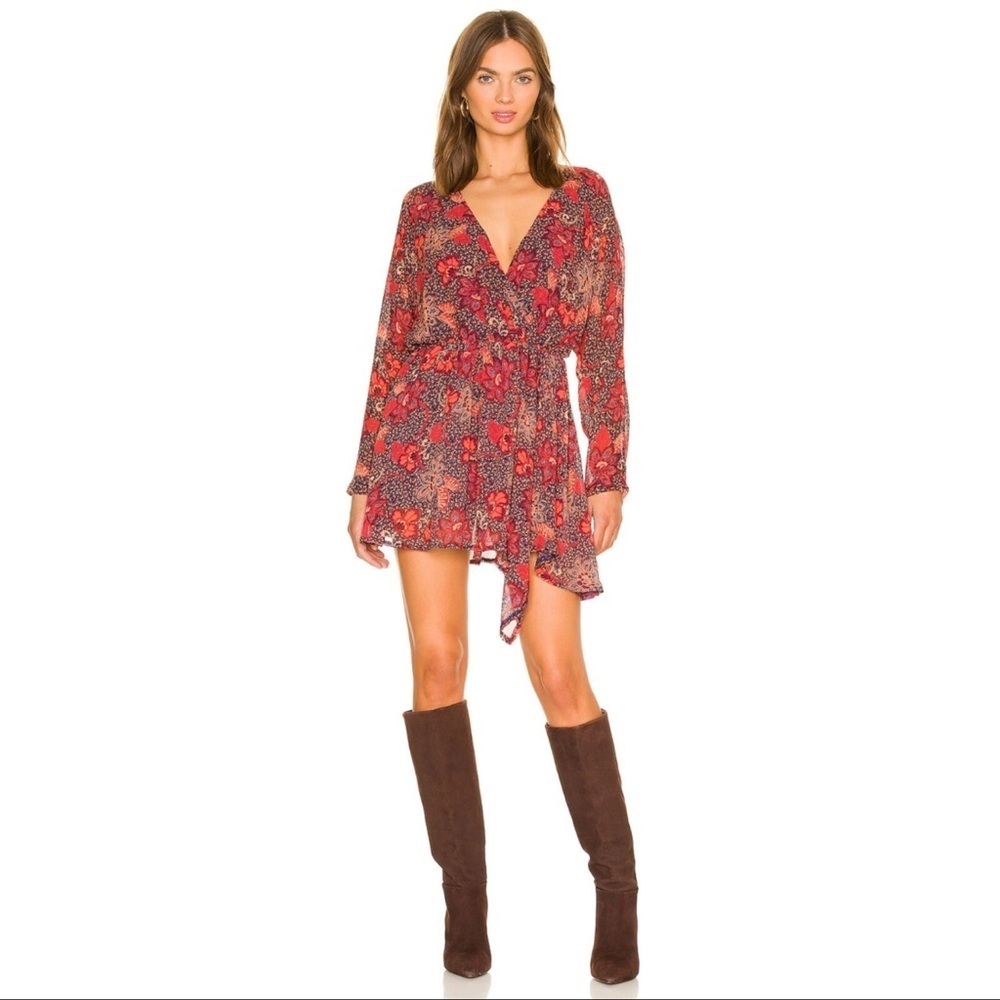Free People Teegan Floral Bohemian Mini Wrap Dress
